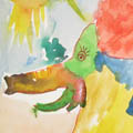 Автор: Даня, 4 года<br><br>
Техника: Работа в цвете с ладошками, акварель. Слоники<br>
Педагог: Руднева Мария